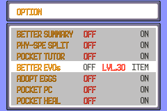 Better Evolutions in the option menu