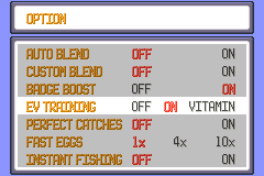 EV Training in the option menu