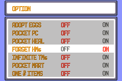 Forget HMs in the option menu