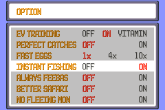 Instant Fishing in the option menu