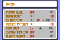 Perfect Catches in the option menu