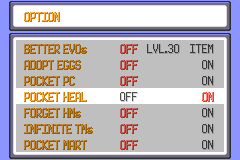 Pocket Heal in the option menu