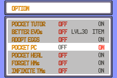 Pocket PC in the option menu
